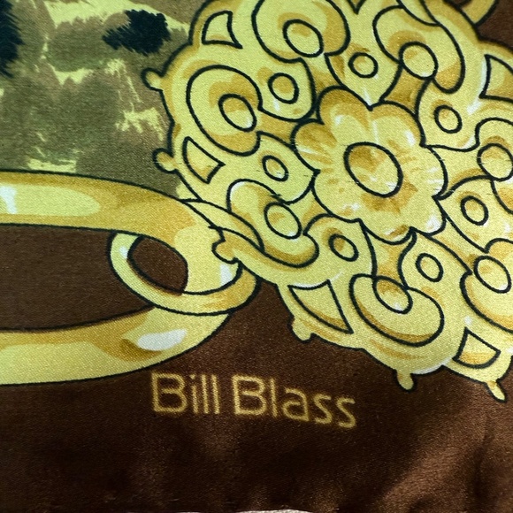 Vintage Bill Blass Silk Scarf – Brown Gold Chain & Animal Print - Picture 6 of 7